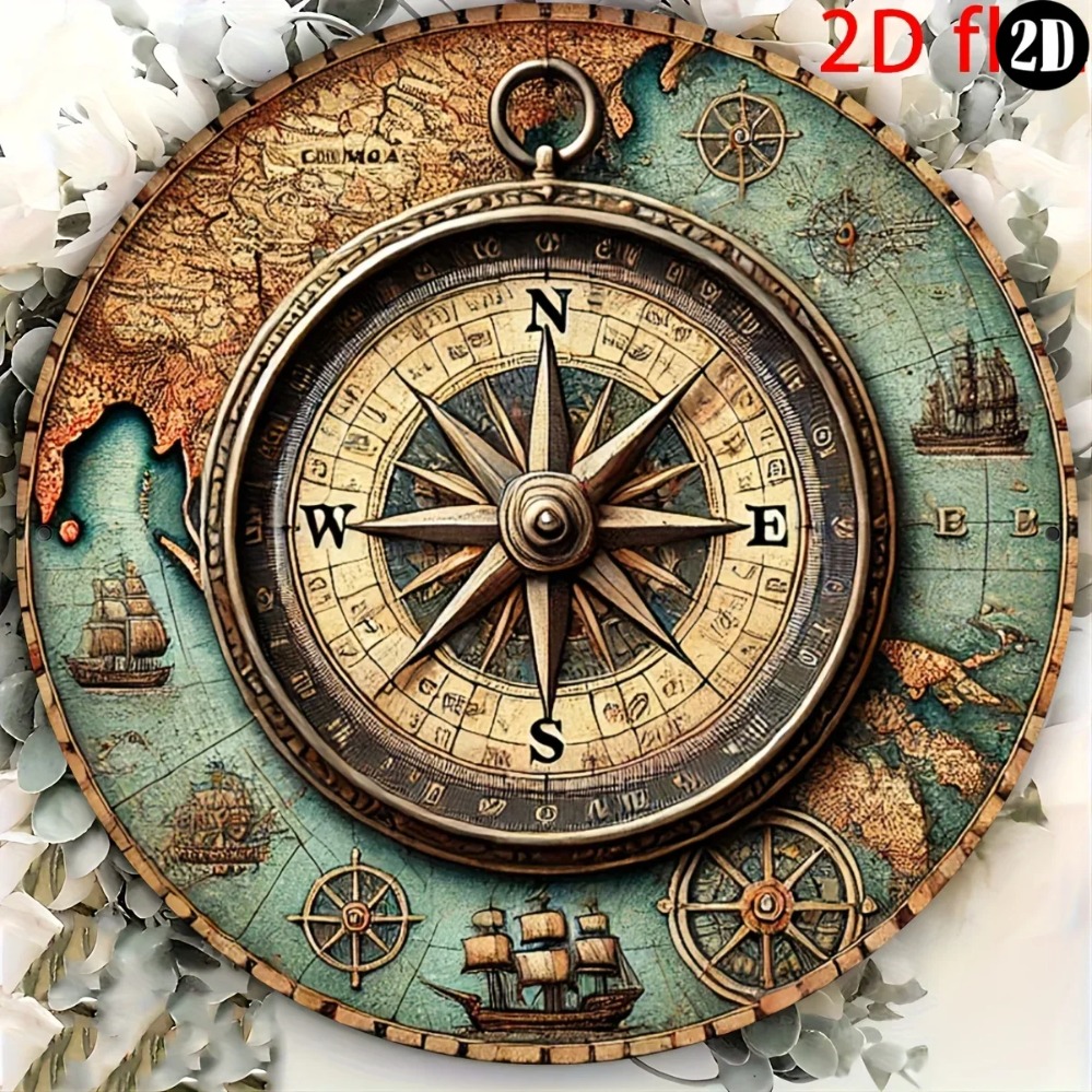 Outdoor Furniture Metal - Eşsiz 2D Vintage Denizci Pusulası İşareti: